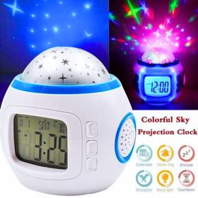 Réveil Digital à LED avec Projection étoilée avec calendrier, thermomètre, fonction de répétition==ساعة منبه رقمية LED مع إسقاط النجوم مع التقويم ومقياس الحرارة ووظيفة الغفوة