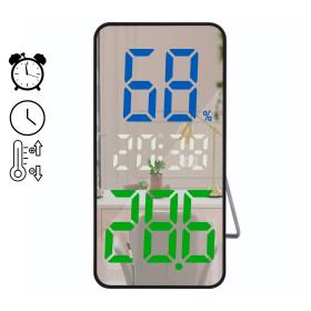 Réveil LED numérique à écran miroir rectangulaire Snooze Température Date Affichage DS-3825L==شاشة مرآة مستطيلة رقمية LED منبه ساعة غفوة لدرجة الحرارة وعرض التاريخ DS-3825L