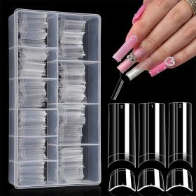 100PCS faux ongles carrés transparents professionnels en acrylique – طقم أظافر صناعية