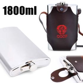 Flasque Métallique Portable 1800ml en Acier Inoxydable 18/8 avec Étui en Cuir pour Activités Extérieures