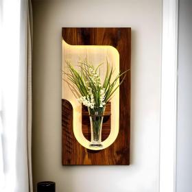 Panneau Mural Décoratif avec Éclairage LED Design Moderne en Bois