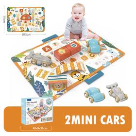 Tapis d’eveil circuit jungle avec 2 voiturettes 103 cm x 79 cm == سجادة نشاط دائرة الغابة مع عربتين