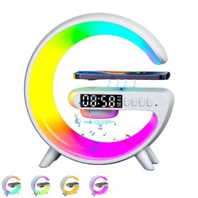 Réveil intelligente type G Bluetooth chargement sans fil haut-parleur RGB lumineuses G63-Blanc==المنبه الذكي نوع G بلوتوث شحن لاسلكي مكبر صوت RGB ساطع G63-White