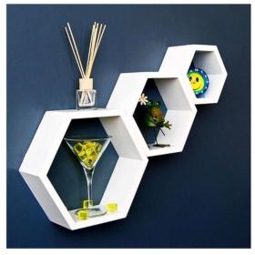 Lot de 3 Étagères Murales Décorative - Bois - Hexagonale==مجموعة من 3 أرفف حائط ديكورية - خشبية - سداسية