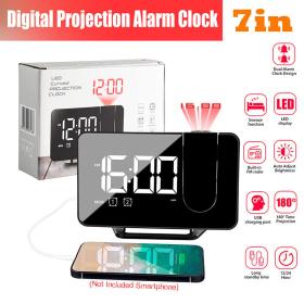 Réveil LED numérique Intelligent avec projection Et radio FM et téléphone charge USB==ساعة منبه LED رقمية ذكية مع جهاز عرض وراديو FM وشحن USB للهاتف