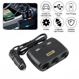Chargeur de voiture avec 2 USB et 3 allume-cigare 5V==شاحن سيارة مزود بعدد 2 USB و3 ولاعات سجائر 5 فولت