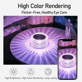 Lampe de Table en Cristal à Gradation tactile, Veilleuse Rechargeable par USB == مصباح طاولة كريستال خافت باللمس، ضوء ليلي قابل لإعادة الشحن عبر USB
